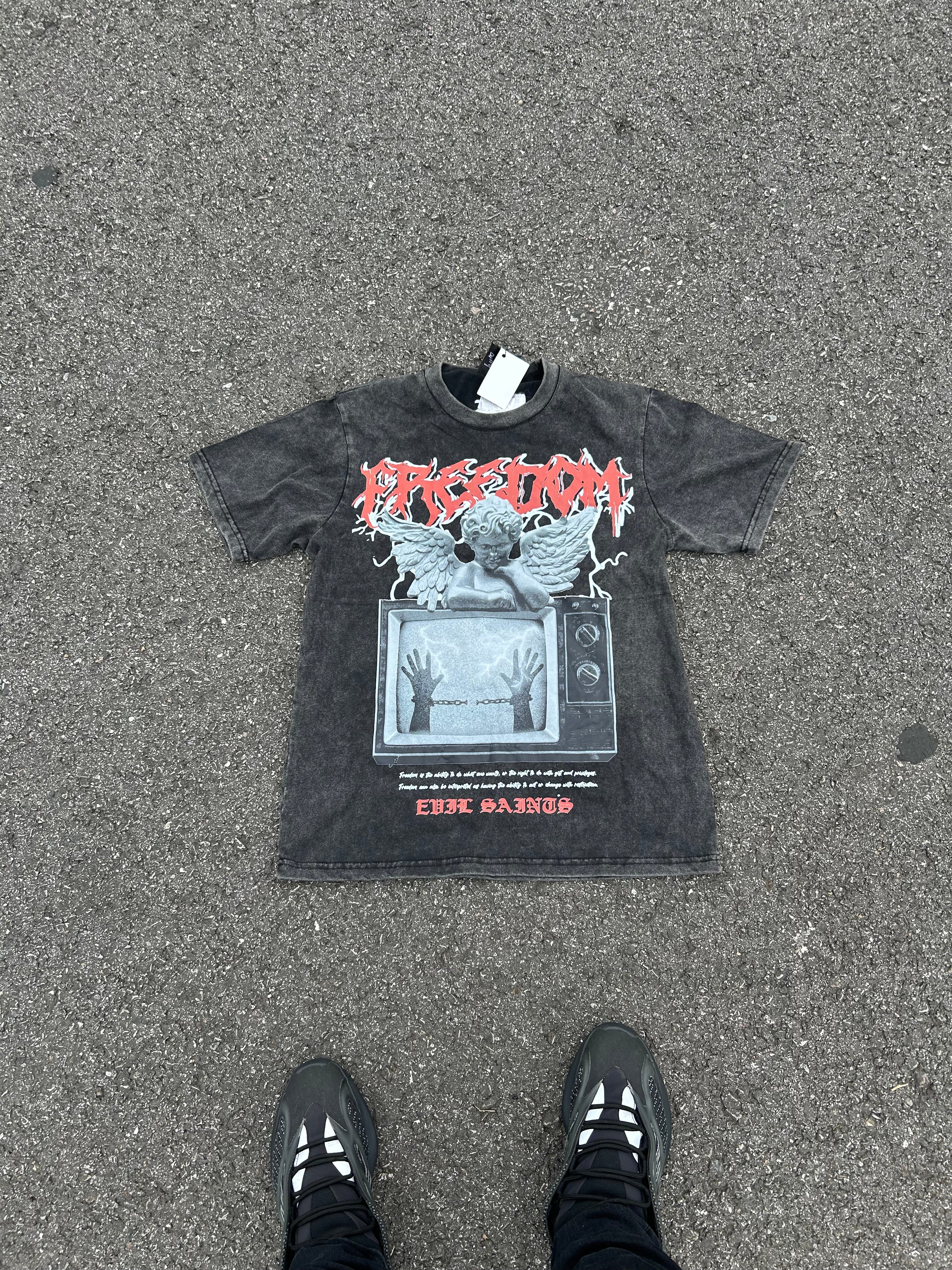 Black Acid Wash "Freedom" Tee