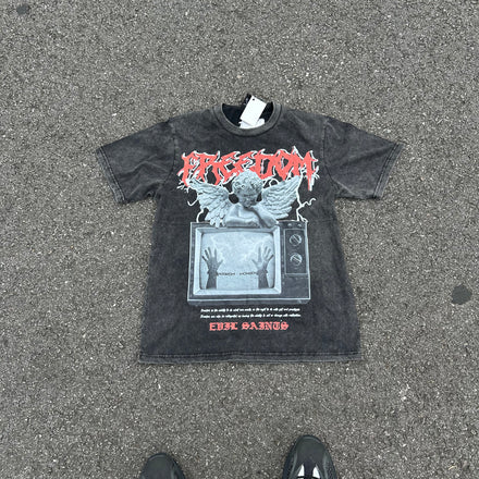 Black Acid Wash "Freedom" Tee